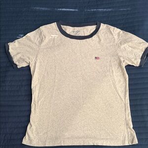 Brandy Melville Heather Gray Tee with Navy Trim and Flag Detail